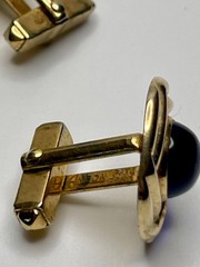 Vintage Anson Gold Tone Sapphire Blue Cabochons Cufflinks Mid Century Swirl