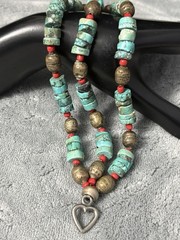 southwestern Style Bracelet Beaded Blue Red Stone triple Strand 7”￼