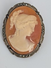 Antique Shell Cameo Brooch Pendant 800 Silver Hand Carved Classical Lady