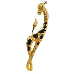 Vtg Giraffe Brooch 6″ Rhinestones Gold Tone Black Enamel Africa Figural Safari