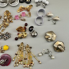 Vintage Clip Earrings Lot of 44 Mix Materials Enamel Lucite Glass Acrylic Stone