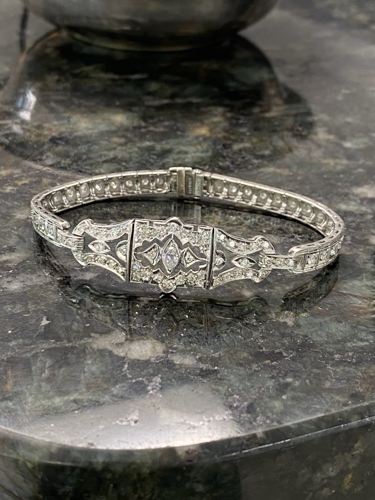 Art Deco 950 Platinum Marquise Diamond Bracelet