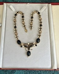Vtg. Sign One Ligne (Paris) Gold Tone Warm Colors Necklace 16” Nice