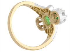 Antique 1880s 1.12 Ct Diamond 0.60 Ct Emerald 18k Yellow Gold Twist Ring 6 1/8