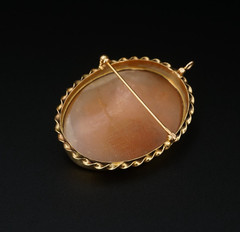 Vintage 14k Cameo Pendant Brooch Rose Floral Yellow Gold 1.7″ Carved Shell OG595