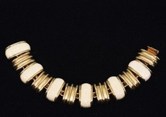 ERWIN PEARL Creamy ENAMEL and GOLDTONE Articulated LINK Necklace Bracelet ER SET