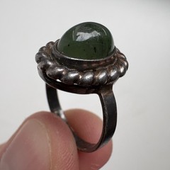 Vintage Ring Natural Nephritis Jade stone Silver 925 star USSR Jewelry size 7
