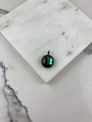 Vintage 925 Sterling Silver Blue Green Dichroic Glass Beaded Pendant