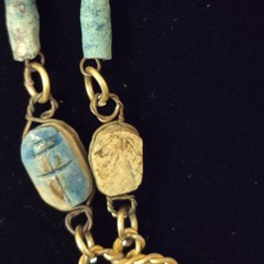 Vintage Egyptian Revival Scarab Necklace Blue Flapper Opera 18″