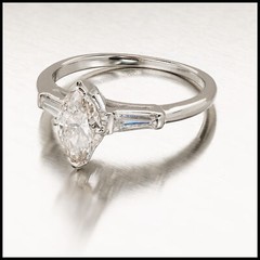 Vintage .69ct Faint Brown Marquise Diamond 14k Gold 2 Tapered Baguette Ring