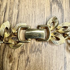Vintage Napier Chunky Gold Tone Leaf Panel Link Necklace Signed Choker Collar