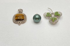 Vintage Sterling Silver 925 Sorrento Jade Tiger’s Eye Pearl Lot of 3