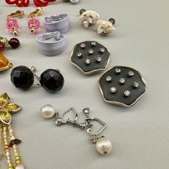 Vintage Clip Earrings Lot of 44 Mix Materials Enamel Lucite Glass Acrylic Stone