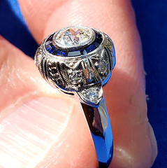 Original EARTH MINED DIAMOND Engagement Ring Deco PLATINUM SAPPHIRE Solitaire 5
