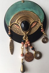 Vintage Artisan Art Deco Style Brooch Pin Dangle Beaded Statement Jewelry