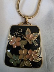 Vintage Enamel Butterfly Floral Goldtone Necklace 28 in