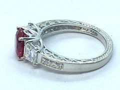 Sterling Silver Shiny Bright CZ Cubic Zirconia Lab Ruby Cocktail Ring Size 8