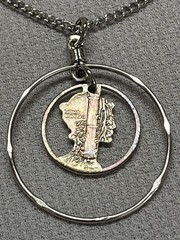 Stunning U.S. Silver Mercury Dime Art Carved Pendant w/24″ Chain