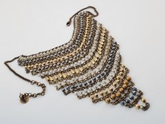 ZAR Vintage Cascading Layered Gold and Silver Tone Beads Mesh Statement Necklace