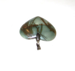 Vintage Green Heart Shaped Polished Stone Pendant Necklace ~ Charm on Chain-RARE