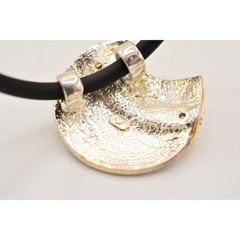 Vintage Collar Necklace Choker Brushed Silver Gold Black Cord Signed 1990s Bin1D