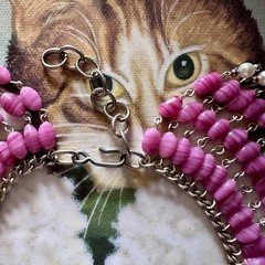 Vintage Pink Art Glass Faux Pearl Fringe Bib Statement Necklace Dramatic Runway