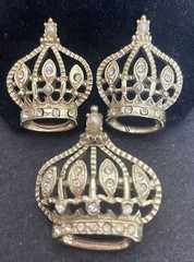 Vintage GoldTone Rhinestone & Faux Pearl Crown Brooch & Earrings Vintage Set I24