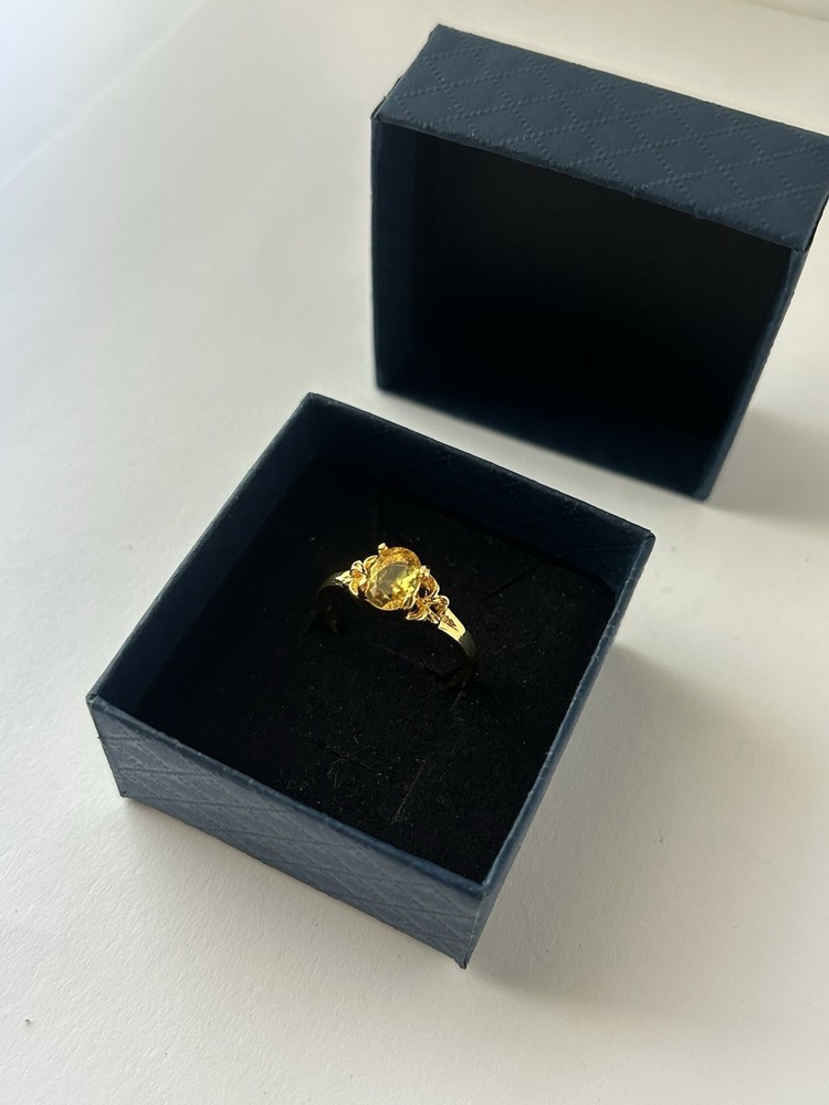 Vintage Yellow Cubic Zirconia Ring Gold Plated Womens Size 8.5