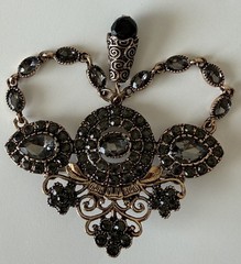 Vintage Black Rhinestone Brooch Pin or Pendant Attice Design