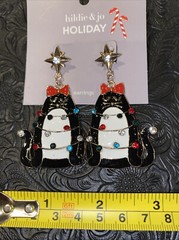 hildie & jo Earrings Cat Tied Up Rhinestones Post Backs Back Christmas New