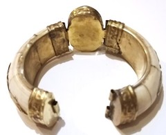4 vintage India bone horn brass clamper medallion cab gem elephant bracelets