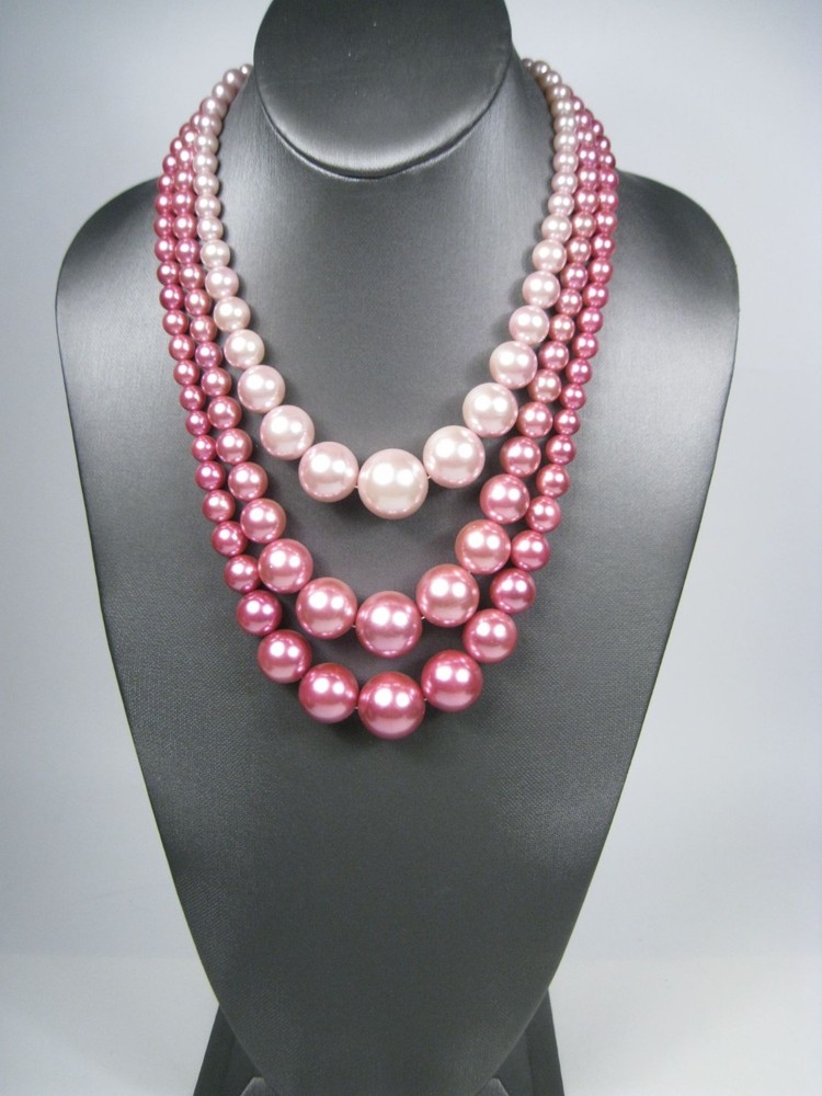 Vintage 1960s Japan Multi Strand Pink Ombre Beaded Necklace Vintage Choker 15 in