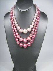 Vintage 1960s Japan Multi Strand Pink Ombre Beaded Necklace Vintage Choker 15 in