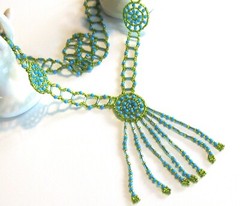 VINTAGE GLASS BEADED ART NOUVEAU ART DECO FLAPPER NECKLACE GYPSY CARAVAN ROSETTE