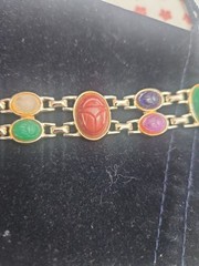 Vintage Gold Tone Scarab Double Links Bracelet