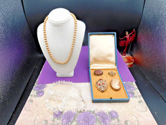 Antique jewelry lot mixed necklaces Gold filled beads Cameo Victorian broochs