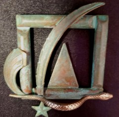 ESTATE Antique Pin, Patina Copper, Varied Charms, Handmade Creatively Designed