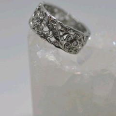 Platinum Antique Vintage Art Deco Diamond Floral Eternity Ring Band 7.5