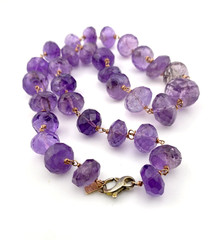 Huge Faceted Amethyst Beads Gold Filled Necklace Artist Signed OOAK 20 Inches