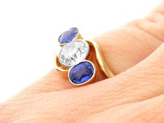 0.60Ct Sapphire and 0.51Ct Diamond 18k Yellow Gold Twist Ring Circa 1910