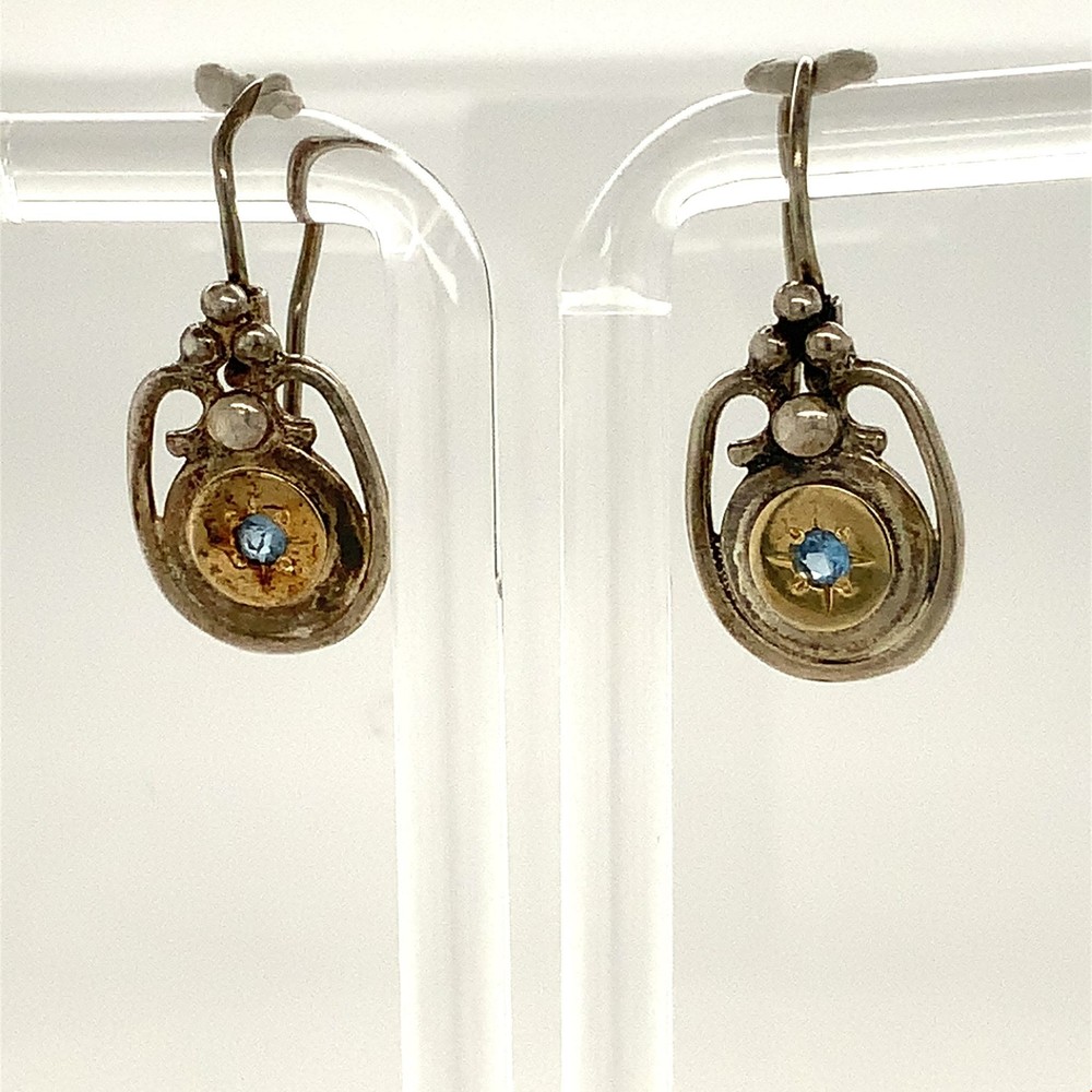 Vintage Sterling Signed 925 Filigree Ornate Topaz Gemstone Lever back Earrings