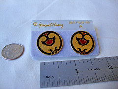 VINTAGE SAMUEL HUANG DESIGNER CLOISONNE RETRO MOD RED & BLACK STUD EARRINGS