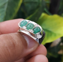 Natural Chitrali Emerald Ring Three Stones Pota Emerald Ring Sterling Silver