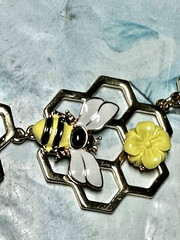 Gold Tone Enamel Bumble Bee & Honey Comb Yellow Flower Necklace, Signed Talbots