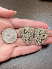 Antique Vintage Silver Plated Pot Metal & Pave Crystal/Rhinestone Dress Clips