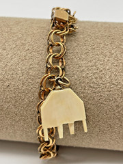 VTG 12K Gold Filled Double Link 7″ Charm Bracelet 2 charms safety chain 12.9g