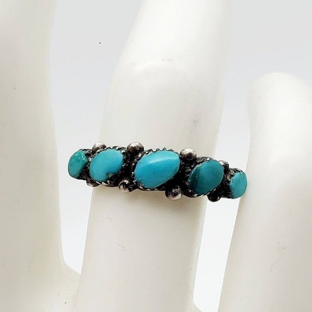 Vintage Sterling Silver 925 Ring Turquoise Blue Stones Southwestern Old Pawn 6.5