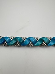 Vintage Coro Bracelet Blue Teal Green Thermoset Chevron Link Mid Century MCM