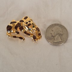 Vintage Gold Tone Leopard Cheetah Pin Brooch Green Eyed Rhinestones