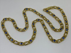 Vintage NECKLACE Chain Link w Clear & Blue Sapphire Rhinestones 22” L x 5.7mm W